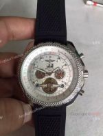 Fake Breitling Bentley White Dial Tourbillon Stainless Steel Black Rubber Strap Gift Watch